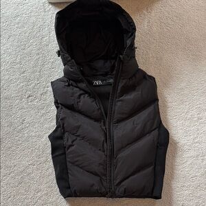 Zara Black Puffer Vest with Hood